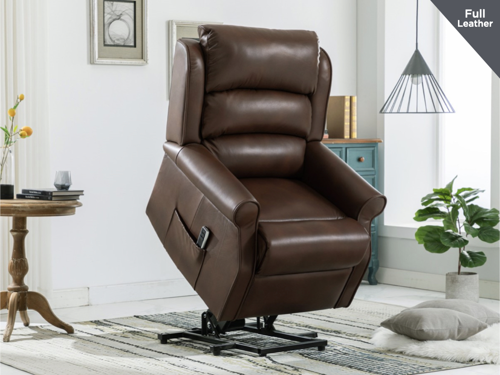 Windsor Brown Leather Lift & Tilt Recliner - Dual Motor